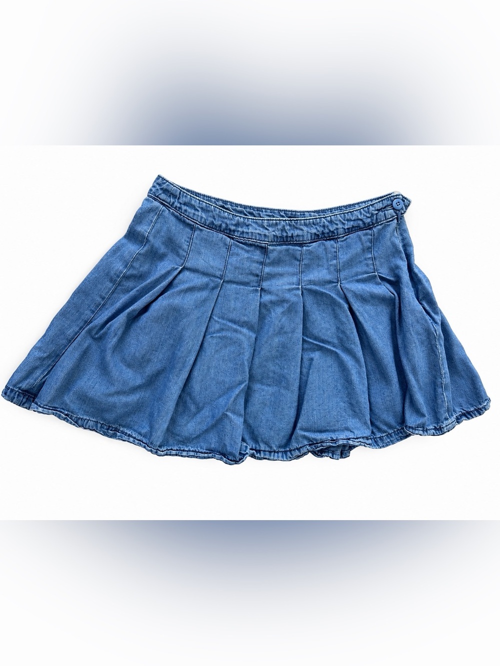 American Eagle Women’s Size 12 Blue Denim Chambray Pleated Flare Skirt AEO